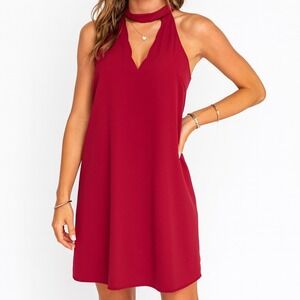 Miami Halter Scarf‎ Neck Dress Wine Red Sleeveless Shift Keyhole Women's Small